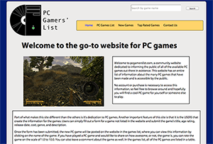 Homepage of PC Gamers' list